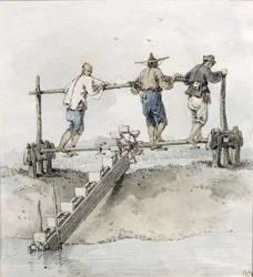Kinesiska arbetare som arbetar på en flod (wc)